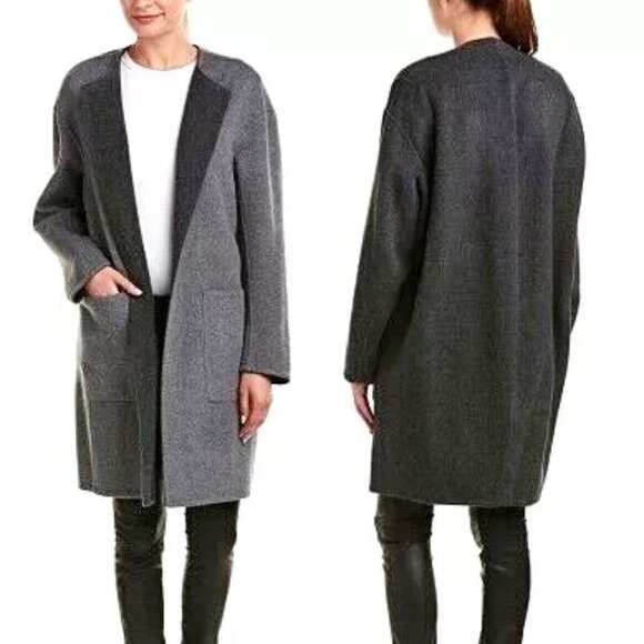 VINCE Reversible Wool-Cashmere Coat / Black & Grey / - Picture 2 of 9
